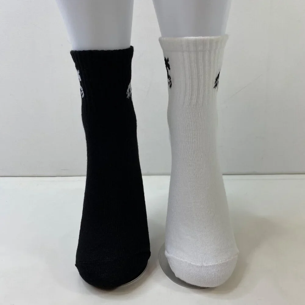Womens Crew Socks Set 2 Solid Black White Unicorn
